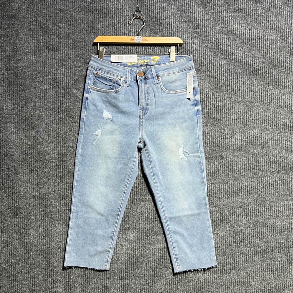 Seven7 Breezy Crop Jeans Women Size 4 Light Blue Affirmation Distressed Skimmer